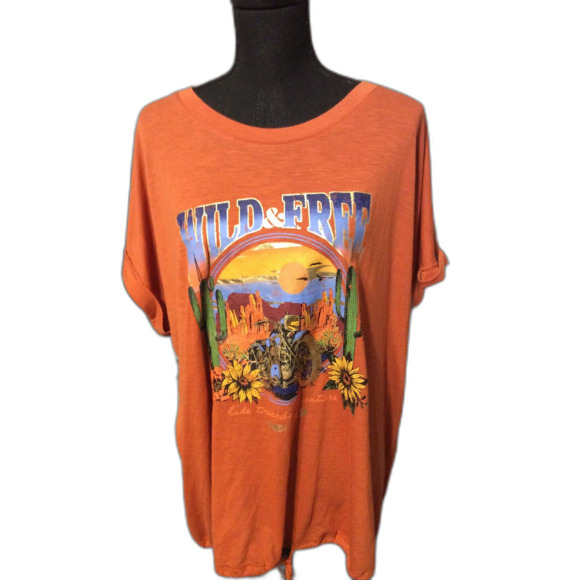 Plus Size 2X biker motorcycle Tee VNC Graphic Bottom tie Sunflowers - Picture 1 of 5